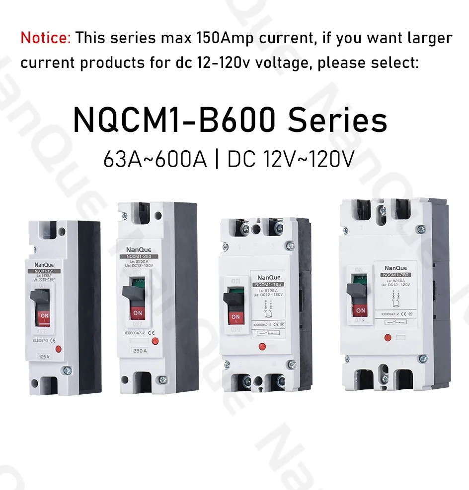 DC MCB 12V 24V 48V 60V 110V Circuit Breaker Battery Protect Switch Positive Negative Short Circuit 2P 10A 20A 50A 100A 125A 150A