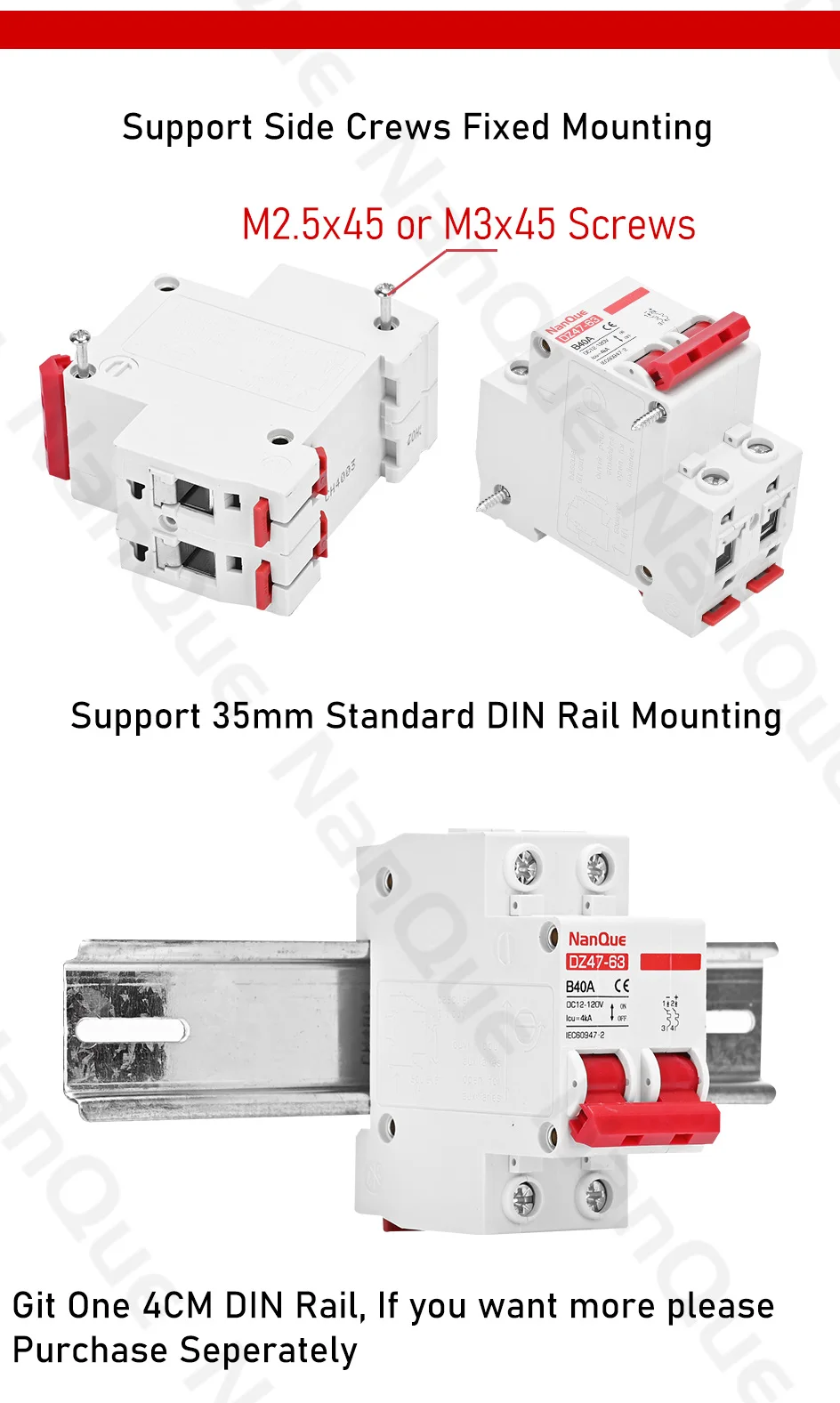 DC MCB 12V 24V 48V 60V 110V Circuit Breaker Battery Protect Switch Positive Negative Short Circuit 2P 10A 20A 50A 100A 125A 150A