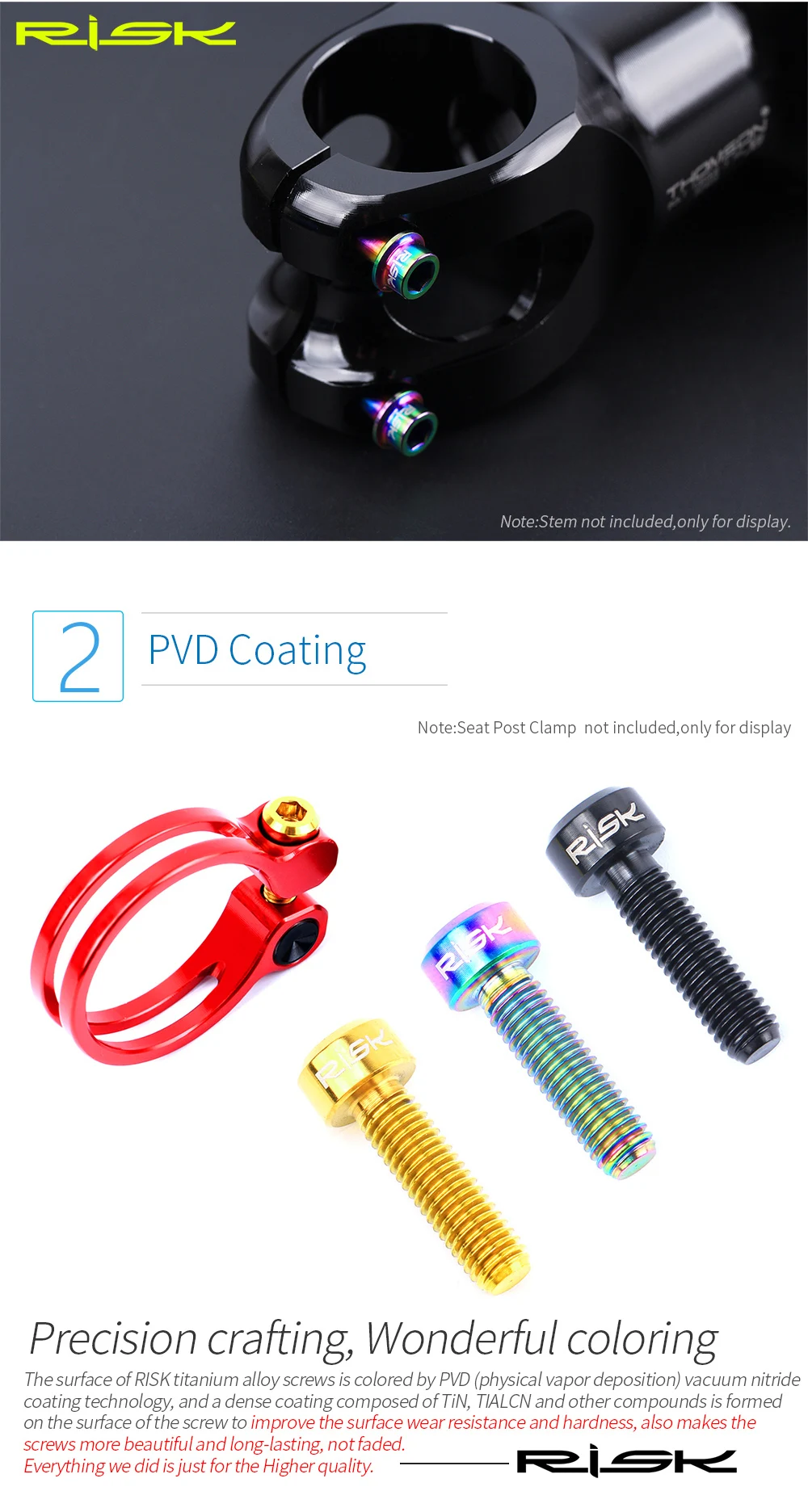 RISK 2PCS M5x18mm Bicycle Seat Post Clamp Screws Titanium Ti MTB Road Bike Brake Lever Fixing Bolts Front Derailleur Clip Screws