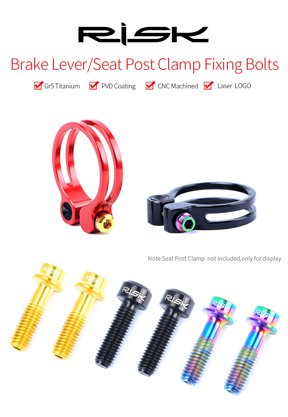 RISK 2PCS M5x18mm Bicycle Seat Post Clamp Screws Titanium Ti MTB Road Bike Brake Lever Fixing Bolts Front Derailleur Clip Screws