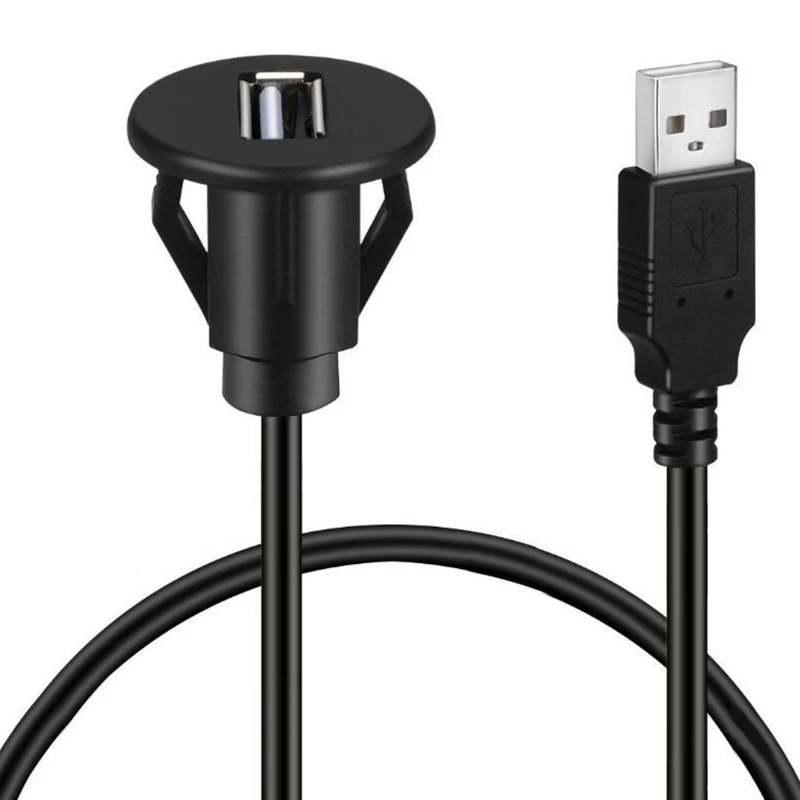 Car Dashboard Flush Mount Line USB 2.0 Port Panel Extension Cable Male to Female Socket Excellent Plastic Adapter