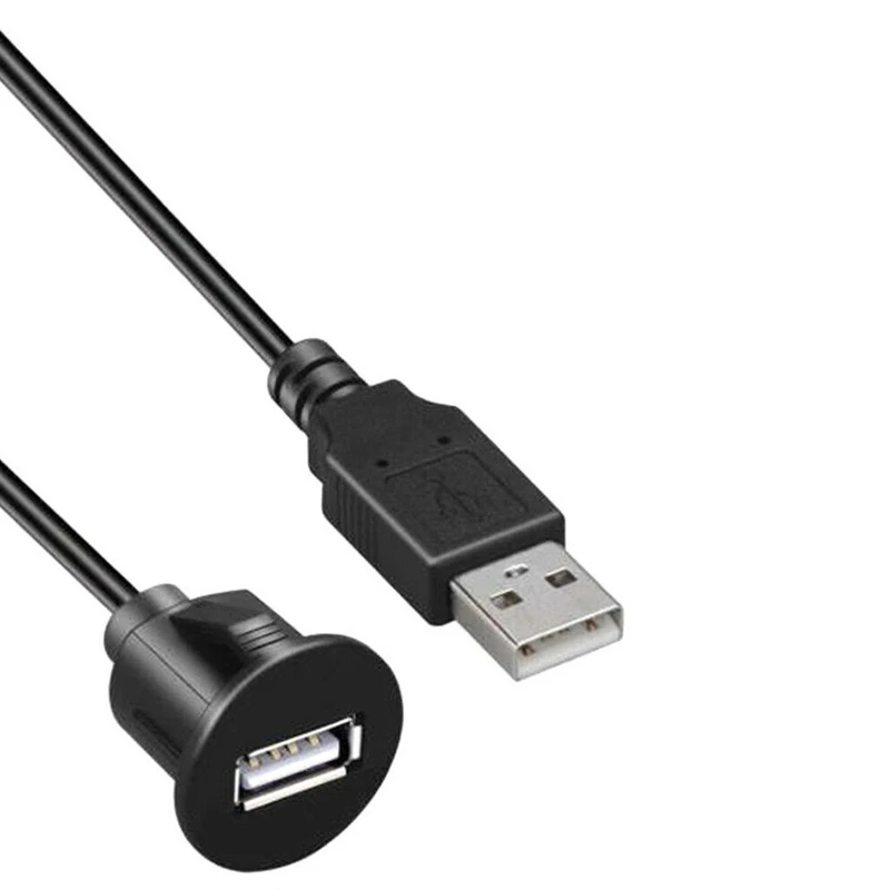 Car Dashboard Flush Mount Line USB 2.0 Port Panel Extension Cable Male to Female Socket Excellent Plastic Adapter