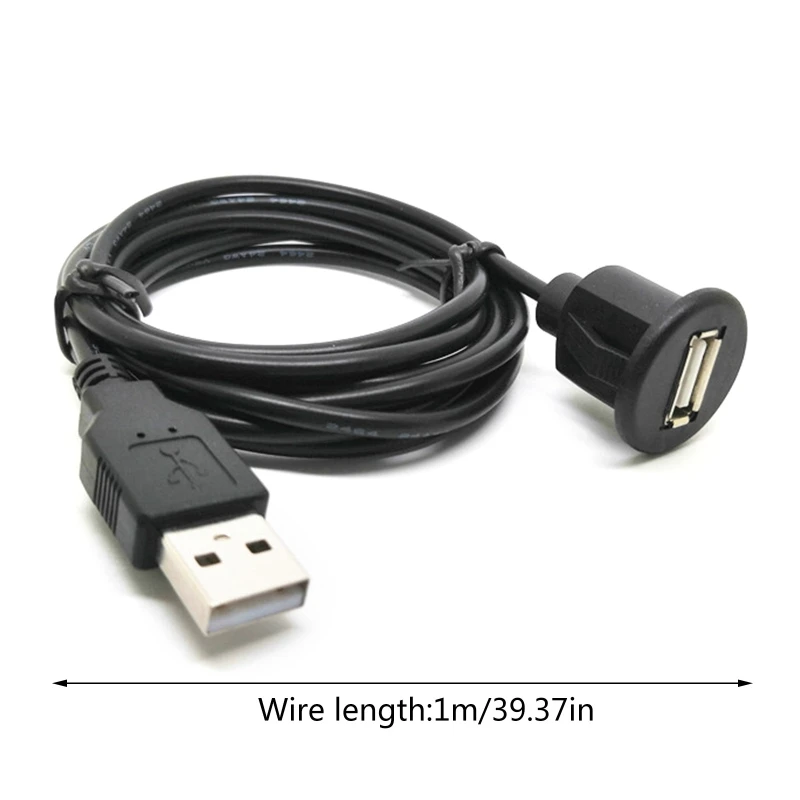 Car Dashboard Flush Mount Line USB 2.0 Port Panel Extension Cable Male to Female Socket Excellent Plastic Adapter