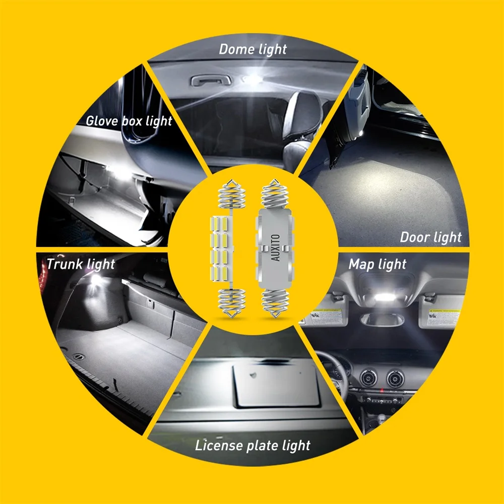 AUXITO C10W C5W LED Canbus Error Free Festoon 39mm 42mm LED Spring Dome Lights Car Interior Bulb Read Light License Plate Lamp