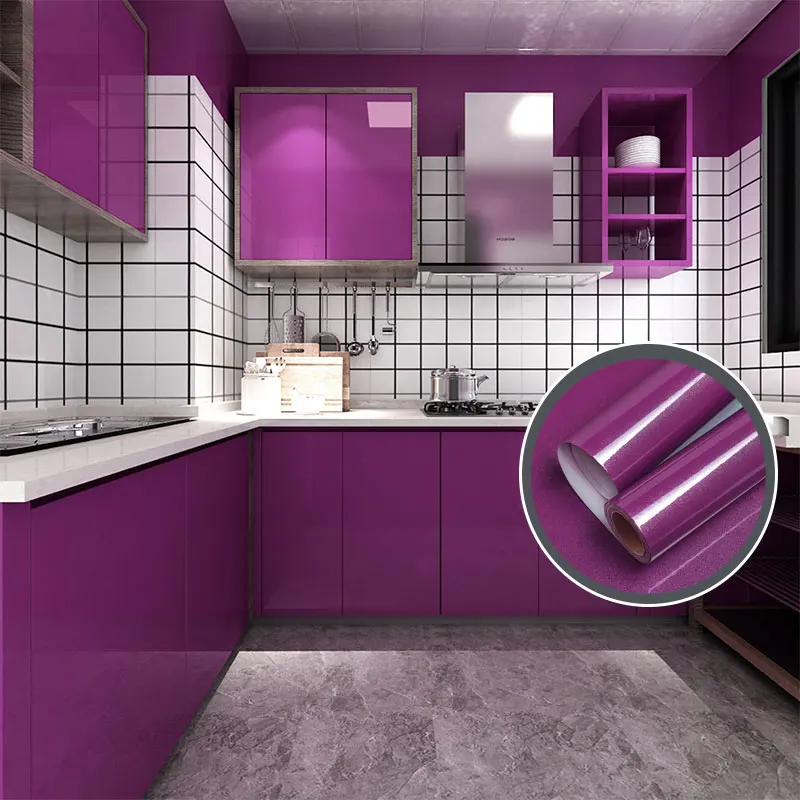 Kitchen Oil-proof Wallpapers Cabinet Desktop Wardrobe Renovation Wall Shiny Self-adhesive Furniture Decor Glossy Contact Films