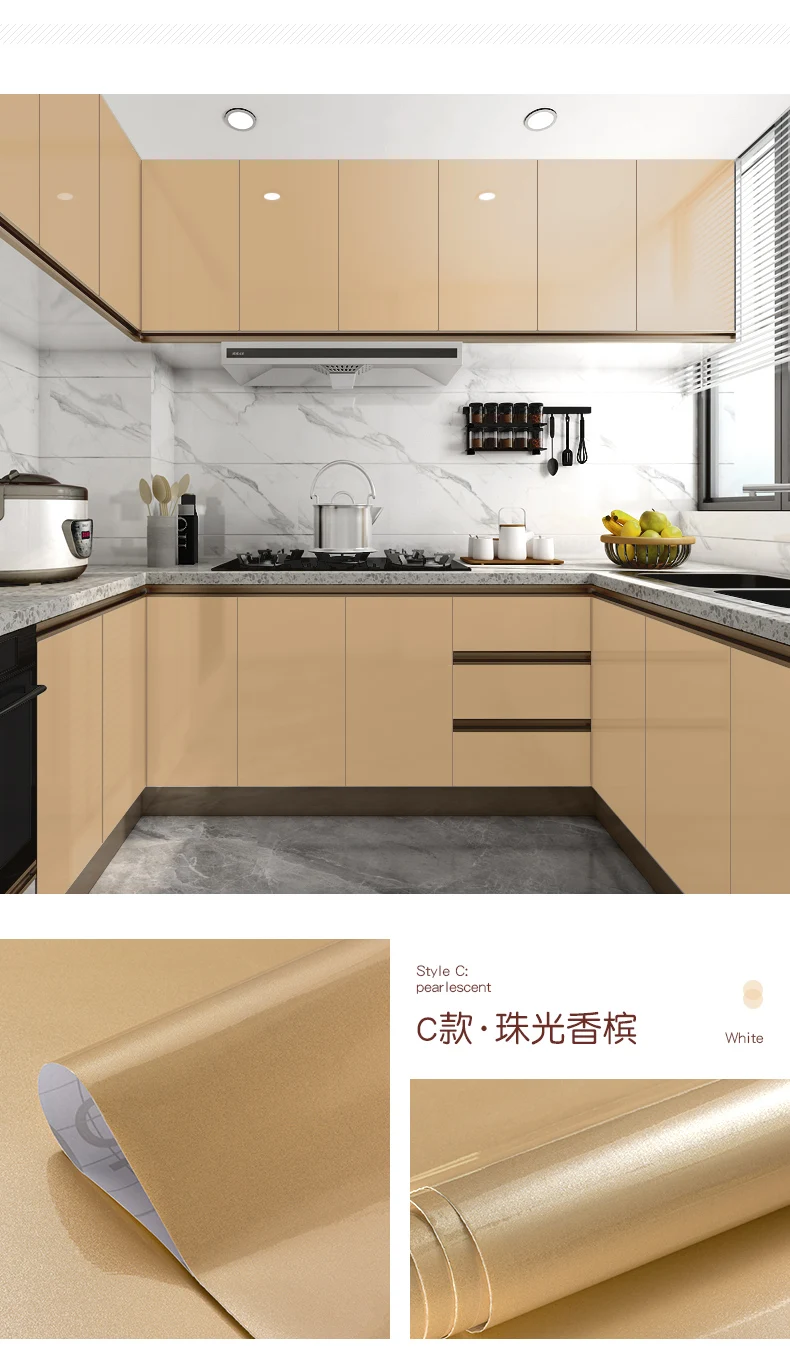 Kitchen Oil-proof Wallpapers Cabinet Desktop Wardrobe Renovation Wall Shiny Self-adhesive Furniture Decor Glossy Contact Films