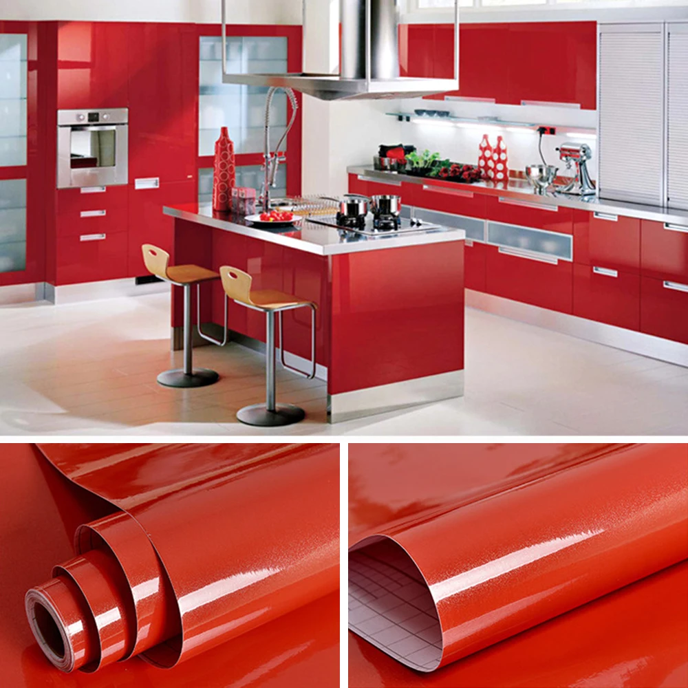 Kitchen Oil-proof Wallpapers Cabinet Desktop Wardrobe Renovation Wall Shiny Self-adhesive Furniture Decor Glossy Contact Films