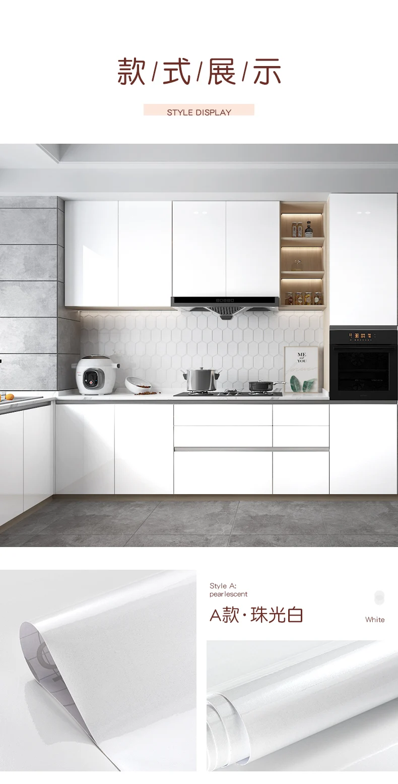 Kitchen Oil-proof Wallpapers Cabinet Desktop Wardrobe Renovation Wall Shiny Self-adhesive Furniture Decor Glossy Contact Films
