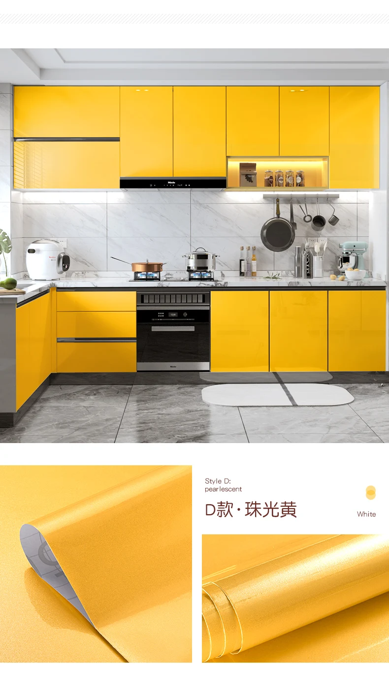 Kitchen Oil-proof Wallpapers Cabinet Desktop Wardrobe Renovation Wall Shiny Self-adhesive Furniture Decor Glossy Contact Films