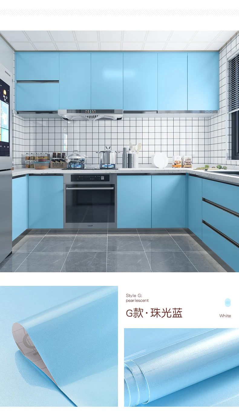 Kitchen Oil-proof Wallpapers Cabinet Desktop Wardrobe Renovation Wall Shiny Self-adhesive Furniture Decor Glossy Contact Films