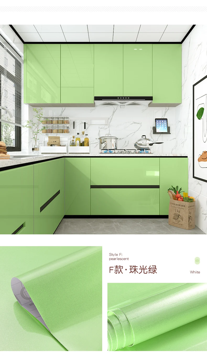 Kitchen Oil-proof Wallpapers Cabinet Desktop Wardrobe Renovation Wall Shiny Self-adhesive Furniture Decor Glossy Contact Films