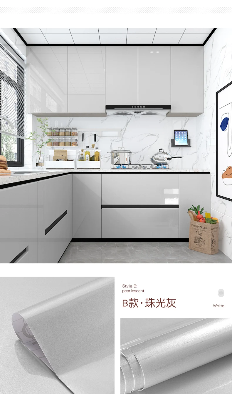 Kitchen Oil-proof Wallpapers Cabinet Desktop Wardrobe Renovation Wall Shiny Self-adhesive Furniture Decor Glossy Contact Films