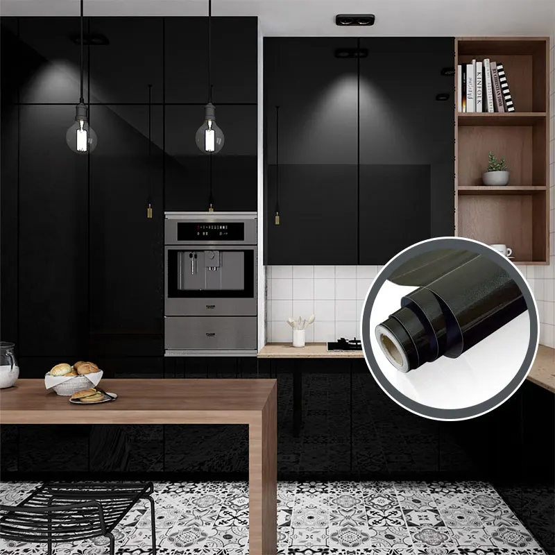 Kitchen Oil-proof Wallpapers Cabinet Desktop Wardrobe Renovation Wall Shiny Self-adhesive Furniture Decor Glossy Contact Films