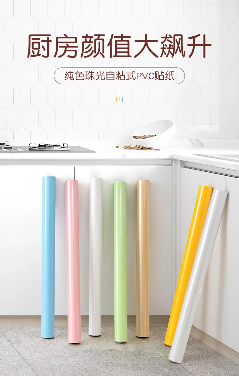 Kitchen Oil-proof Wallpapers Cabinet Desktop Wardrobe Renovation Wall Shiny Self-adhesive Furniture Decor Glossy Contact Films