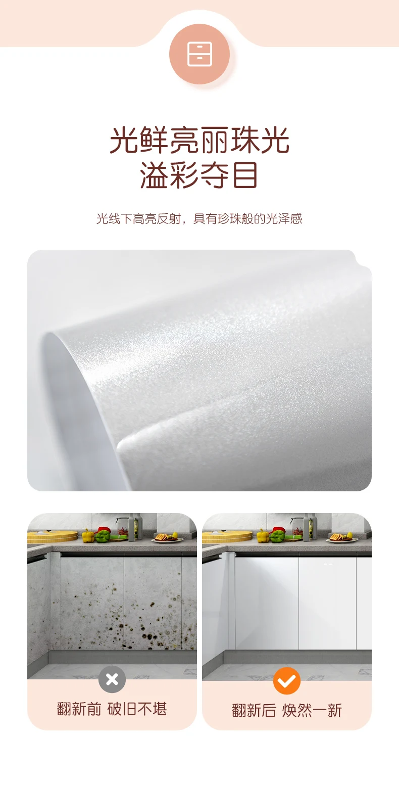Kitchen Oil-proof Wallpapers Cabinet Desktop Wardrobe Renovation Wall Shiny Self-adhesive Furniture Decor Glossy Contact Films