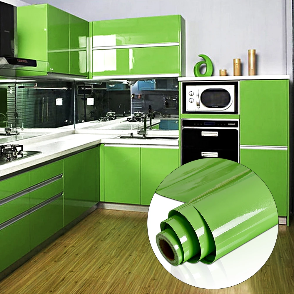 Kitchen Oil-proof Wallpapers Cabinet Desktop Wardrobe Renovation Wall Shiny Self-adhesive Furniture Decor Glossy Contact Films