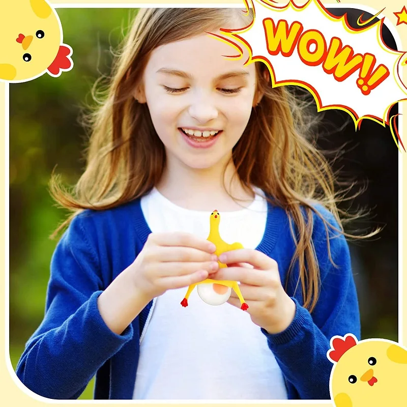 2 PCS Funny Squishy Toys Vent Chicken Laying Egg Squeezable Poppit Stress Relieve Chird Gifts Antistress Keychain for Game