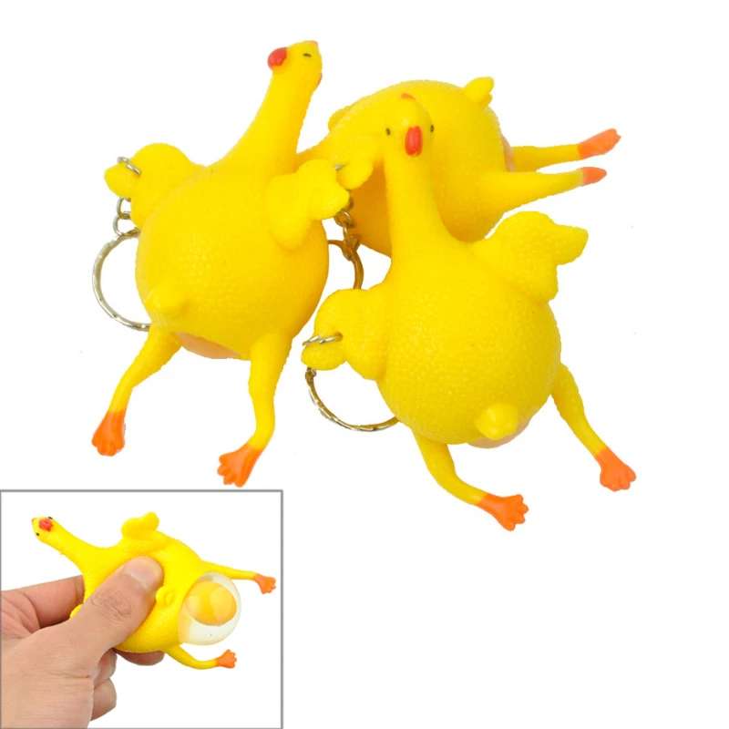 2 PCS Funny Squishy Toys Vent Chicken Laying Egg Squeezable Poppit Stress Relieve Chird Gifts Antistress Keychain for Game