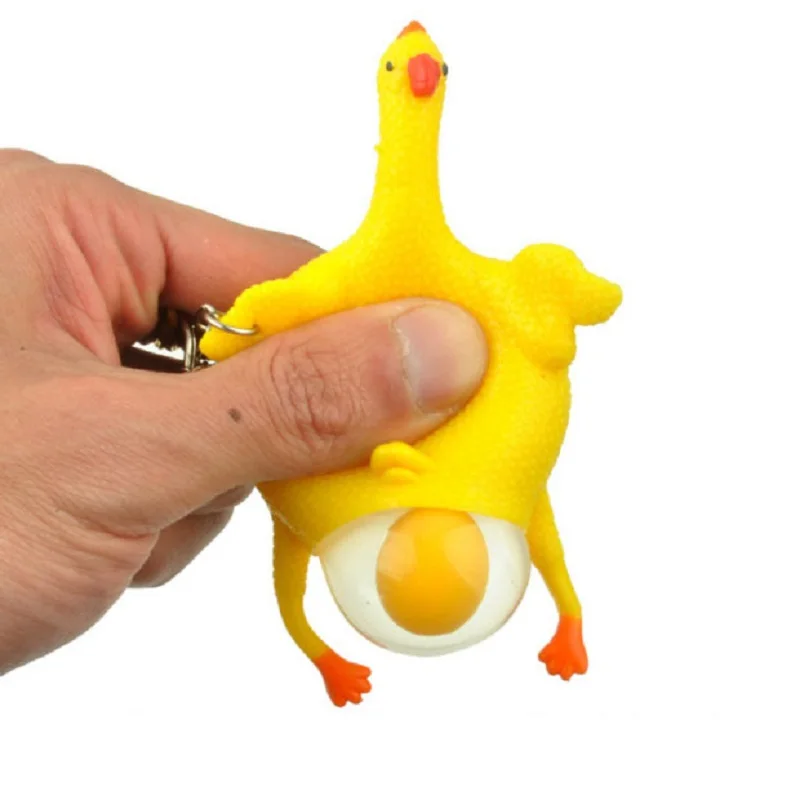 2 PCS Funny Squishy Toys Vent Chicken Laying Egg Squeezable Poppit Stress Relieve Chird Gifts Antistress Keychain for Game