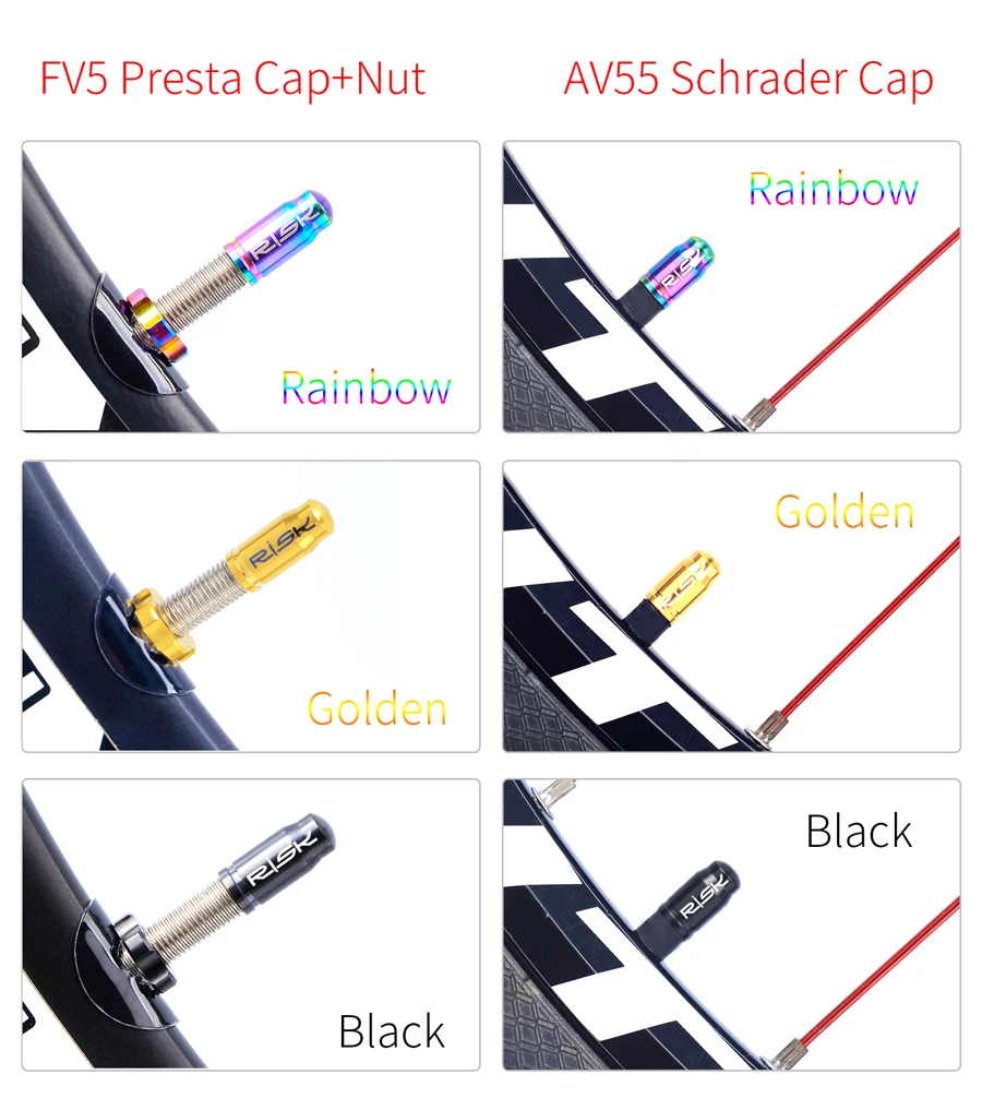 RISK Bicycle Presta Valve Cap Nut Schrader Valve Cap FV55 AV55 Mountain Bike MTB Titanium Road Bike Cycling Accessories