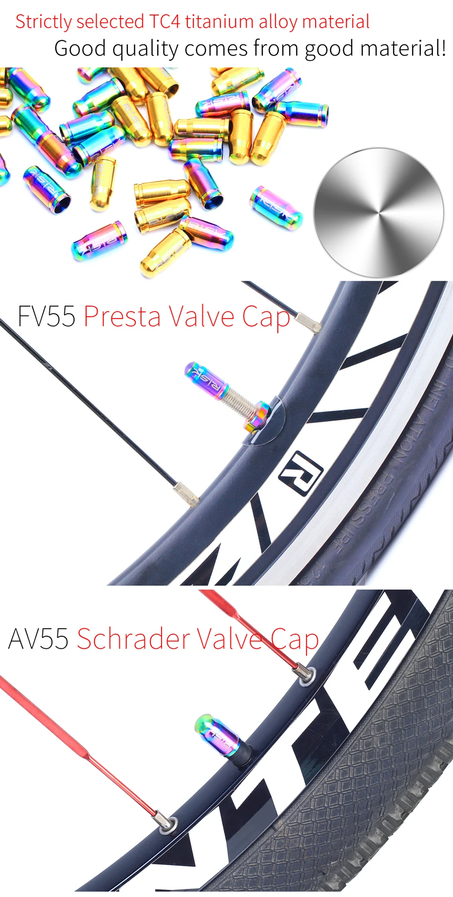 RISK Bicycle Presta Valve Cap Nut Schrader Valve Cap FV55 AV55 Mountain Bike MTB Titanium Road Bike Cycling Accessories