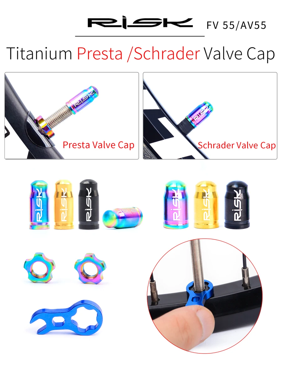 RISK Bicycle Presta Valve Cap Nut Schrader Valve Cap FV55 AV55 Mountain Bike MTB Titanium Road Bike Cycling Accessories