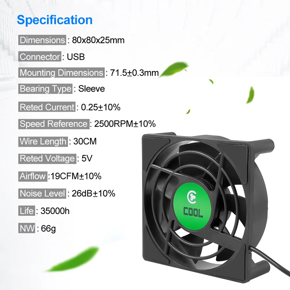 DC 5V USB Mini Cooling Small Fan 7 Blades Cooling Fan for TV Box Set Top Box 80x80x25mm Silent TV Box Radiator With 30cm Cable