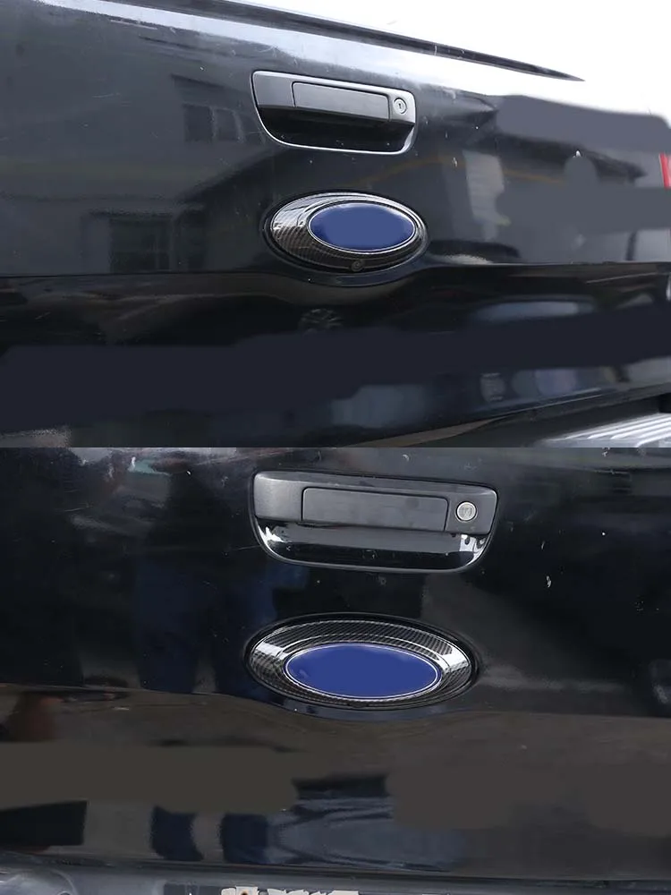 Carbon Fiber/Gloss Black Car Rear Badge Ring Logo Frame Cover Decoration Trim ABS For Ford Ranger 2015-2021 Auto Accessories