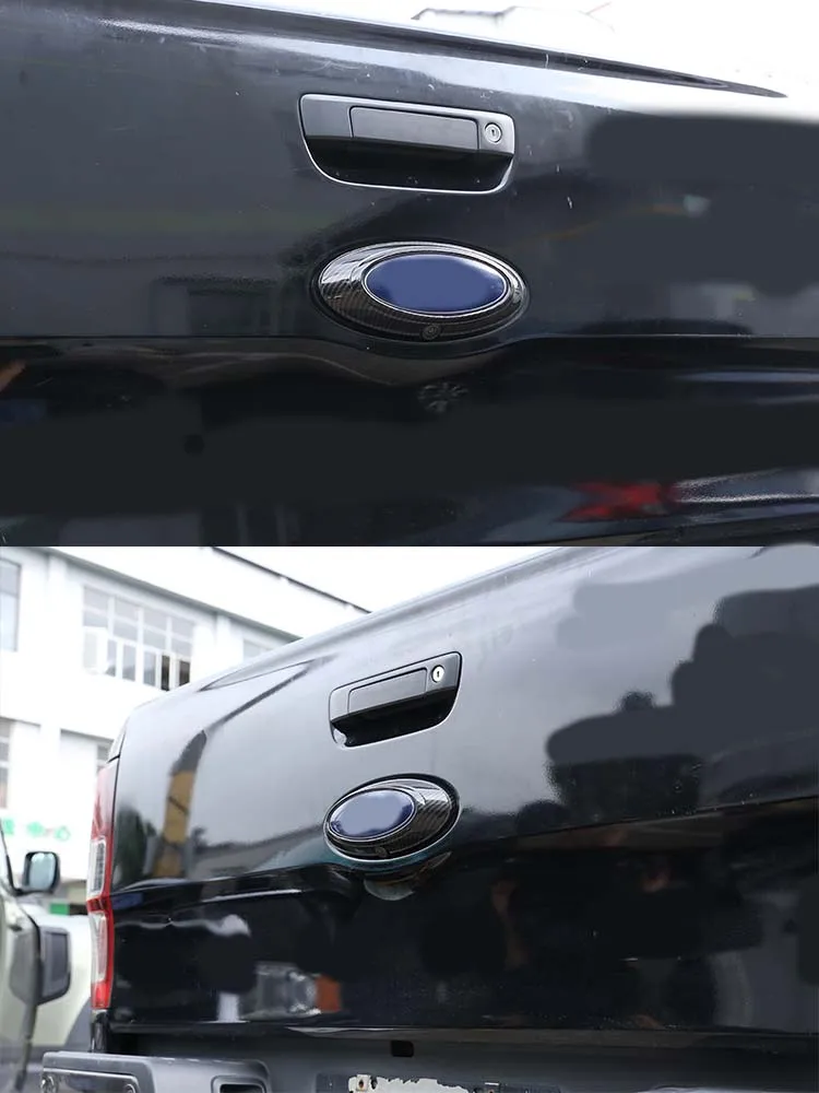 Carbon Fiber/Gloss Black Car Rear Badge Ring Logo Frame Cover Decoration Trim ABS For Ford Ranger 2015-2021 Auto Accessories