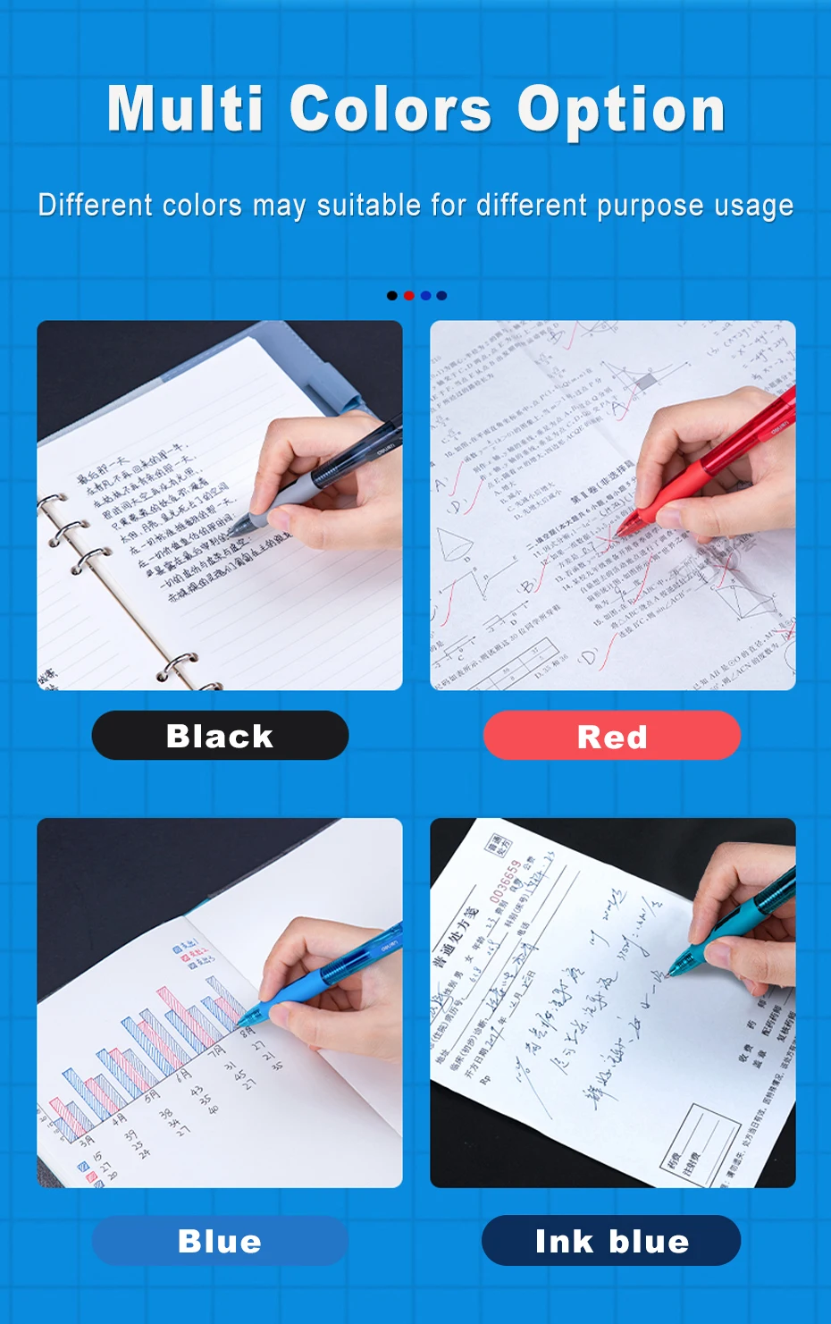 Deli Gel Pens Set 0.5mm Retractable Bullet Ballpoint Pen Blue Black Red Ink Refill for School Office Writing Stationery Supplies
