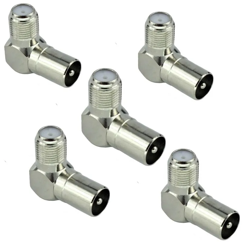 5PCS High Quality Right Angle 90 Degree TV IEC Aerial Adapter F-Type Female to TV IEC Male Antenna Connector Coaxial Plug