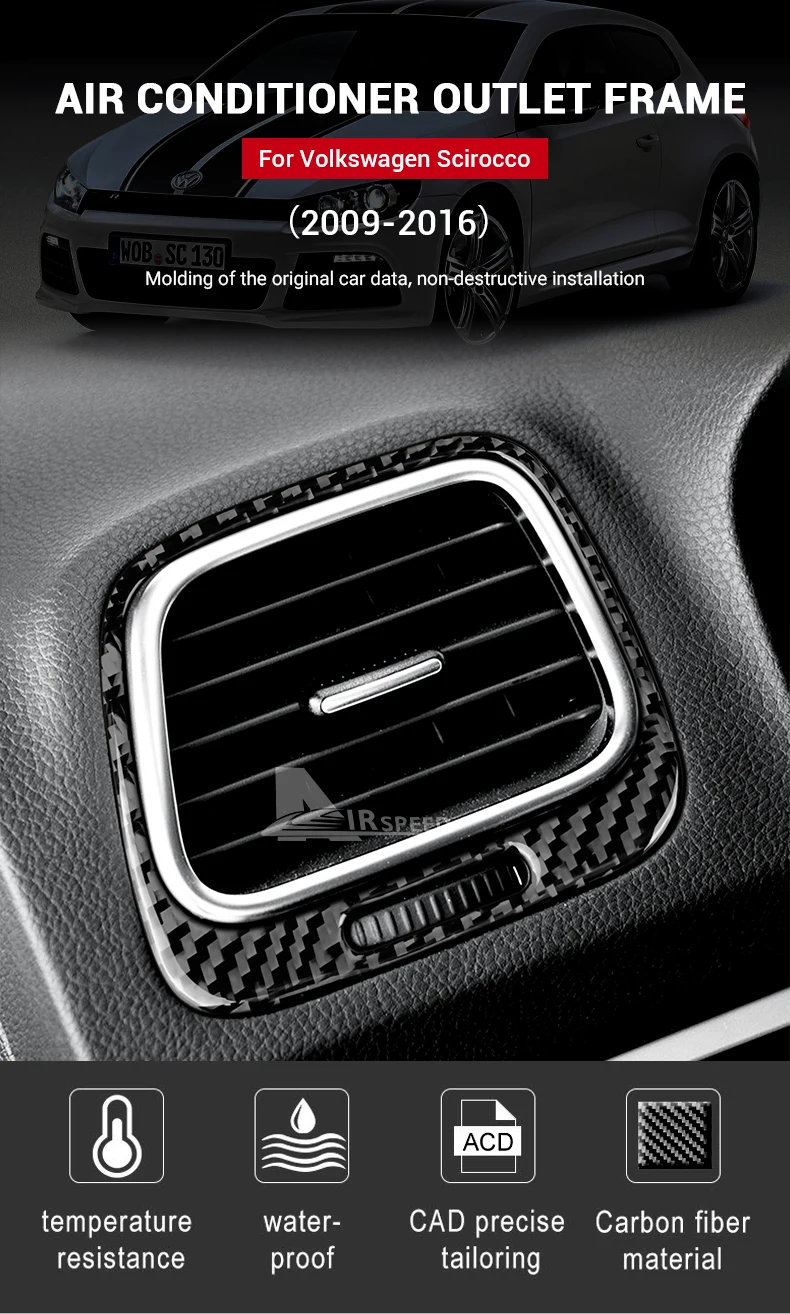 Real Soft Carbon Fiber For Volkswagen Scirocco Mk3 2009 2010 2011 2012 2013 2014 2015 2016 LHD RHD Car AC Outlet Vent Sticker