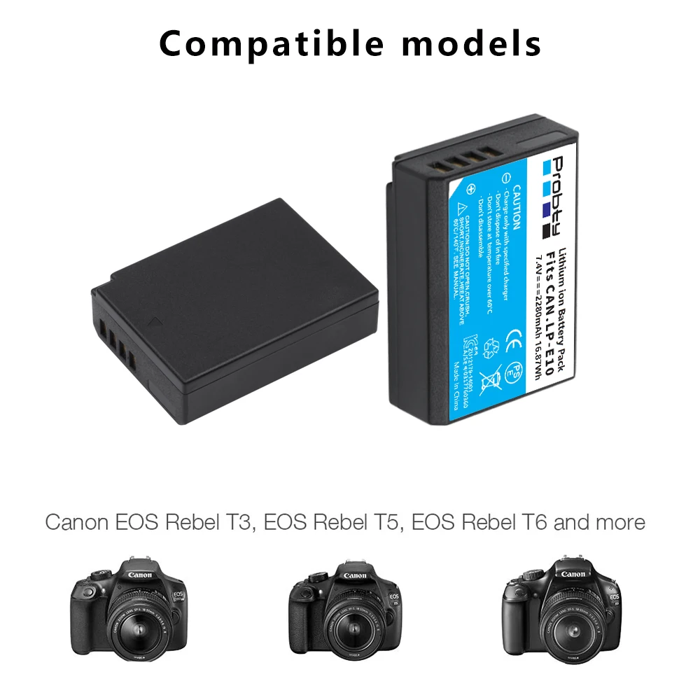 7.4V 2280mAh LP-E10 Batteries for Canon EOS Rebel T3, T5, T6, T7, Kiss X50, X70, EOS 1100D 1200D1300D 2000D Digital Camera