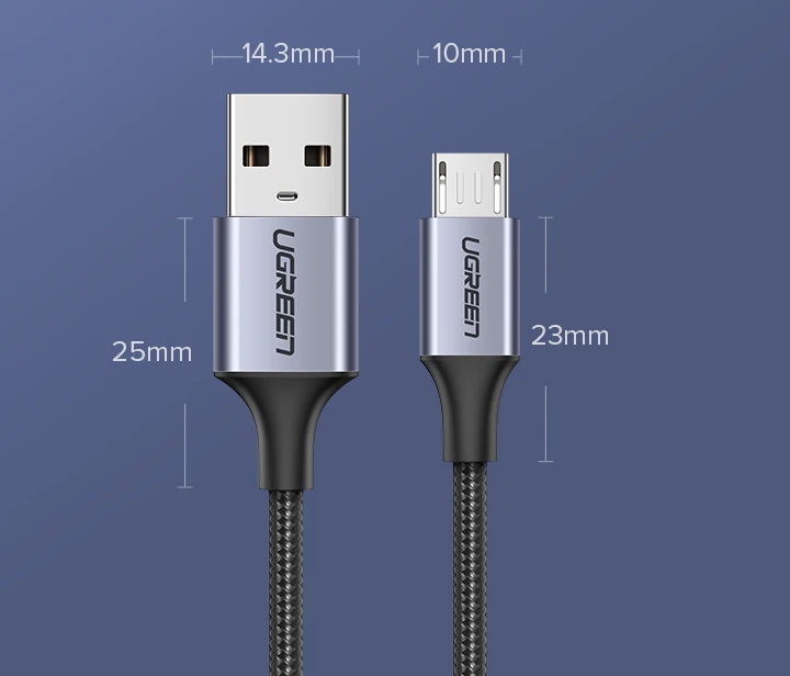UGREEN 2 Pack Micro USB Cable 2A Fast Charging 1.5m USB Cable for Samsung Xiaomi HTC USB Charger Data Cable Mobile Phone Cable