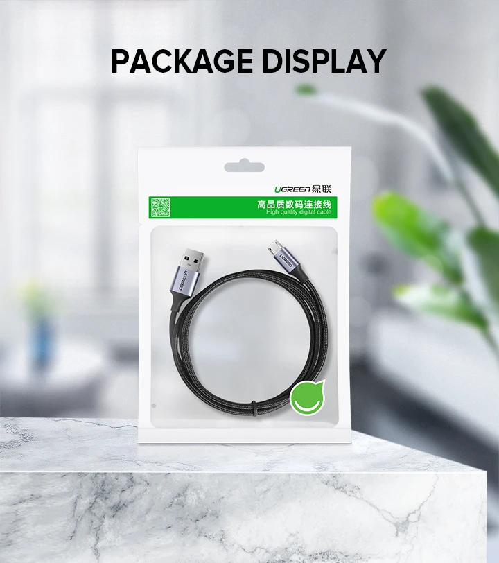 UGREEN 2 Pack Micro USB Cable 2A Fast Charging 1.5m USB Cable for Samsung Xiaomi HTC USB Charger Data Cable Mobile Phone Cable