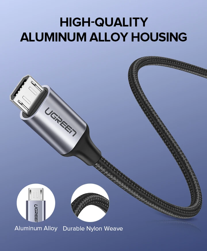 UGREEN 2 Pack Micro USB Cable 2A Fast Charging 1.5m USB Cable for Samsung Xiaomi HTC USB Charger Data Cable Mobile Phone Cable