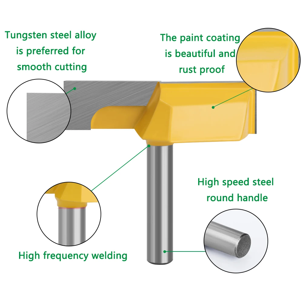 LAVIE 8mm Shank Cleaning Bottom Router Bits 2-1/4" Cutting Diameter For Surface Planing Router Bit Woodworking Milling Cutter