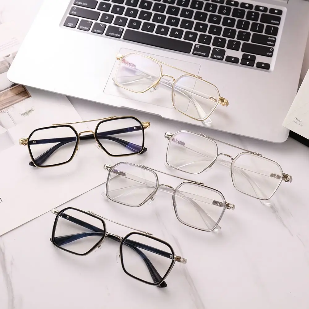 NEW Double Bridge Square Anti-blue Light Glasses Women Men Vintage Transparent Computer Glasses Oversize Frame Eyeglasses 1PC