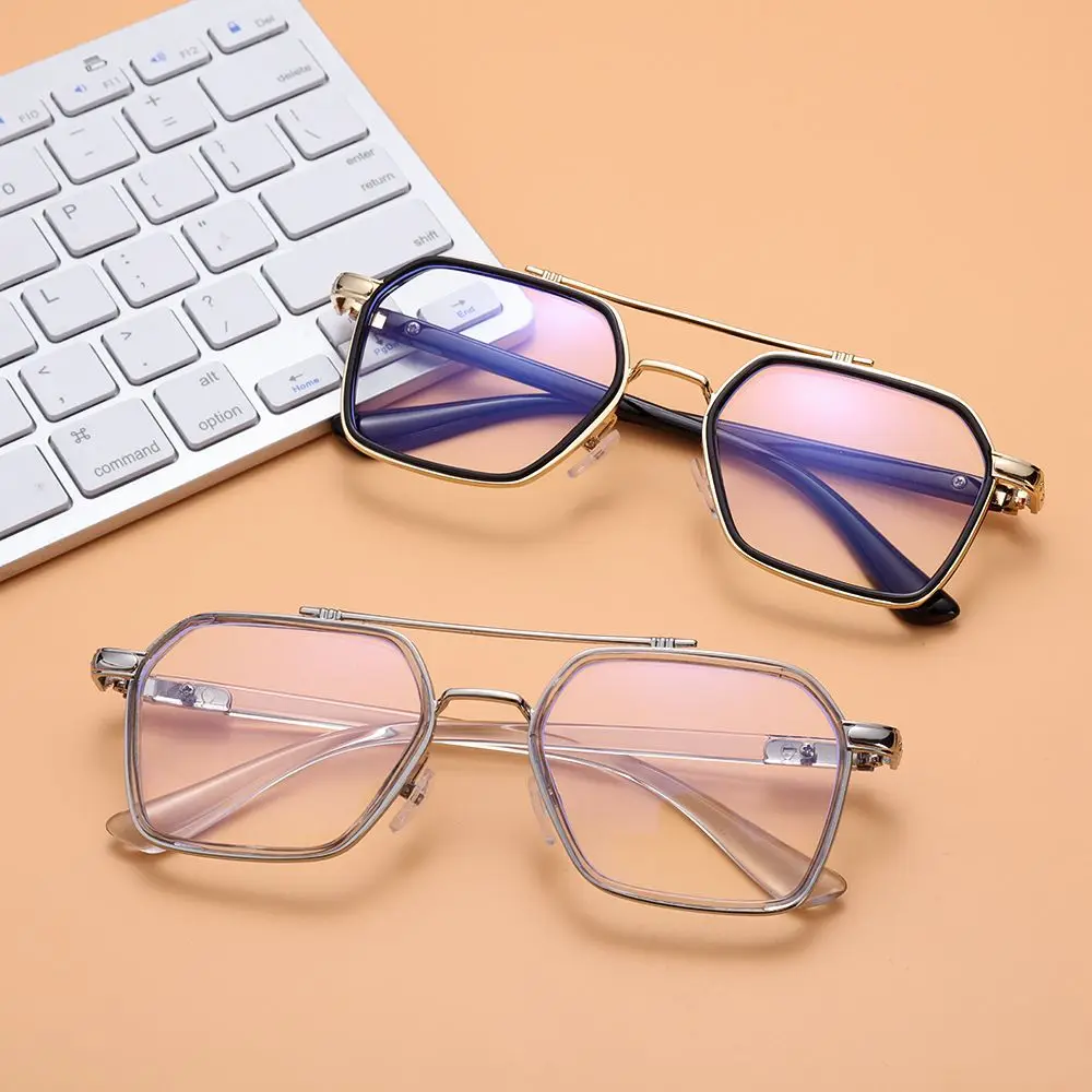 NEW Double Bridge Square Anti-blue Light Glasses Women Men Vintage Transparent Computer Glasses Oversize Frame Eyeglasses 1PC