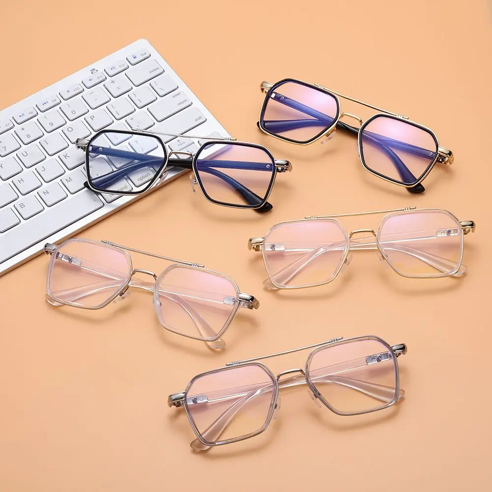 NEW Double Bridge Square Anti-blue Light Glasses Women Men Vintage Transparent Computer Glasses Oversize Frame Eyeglasses 1PC