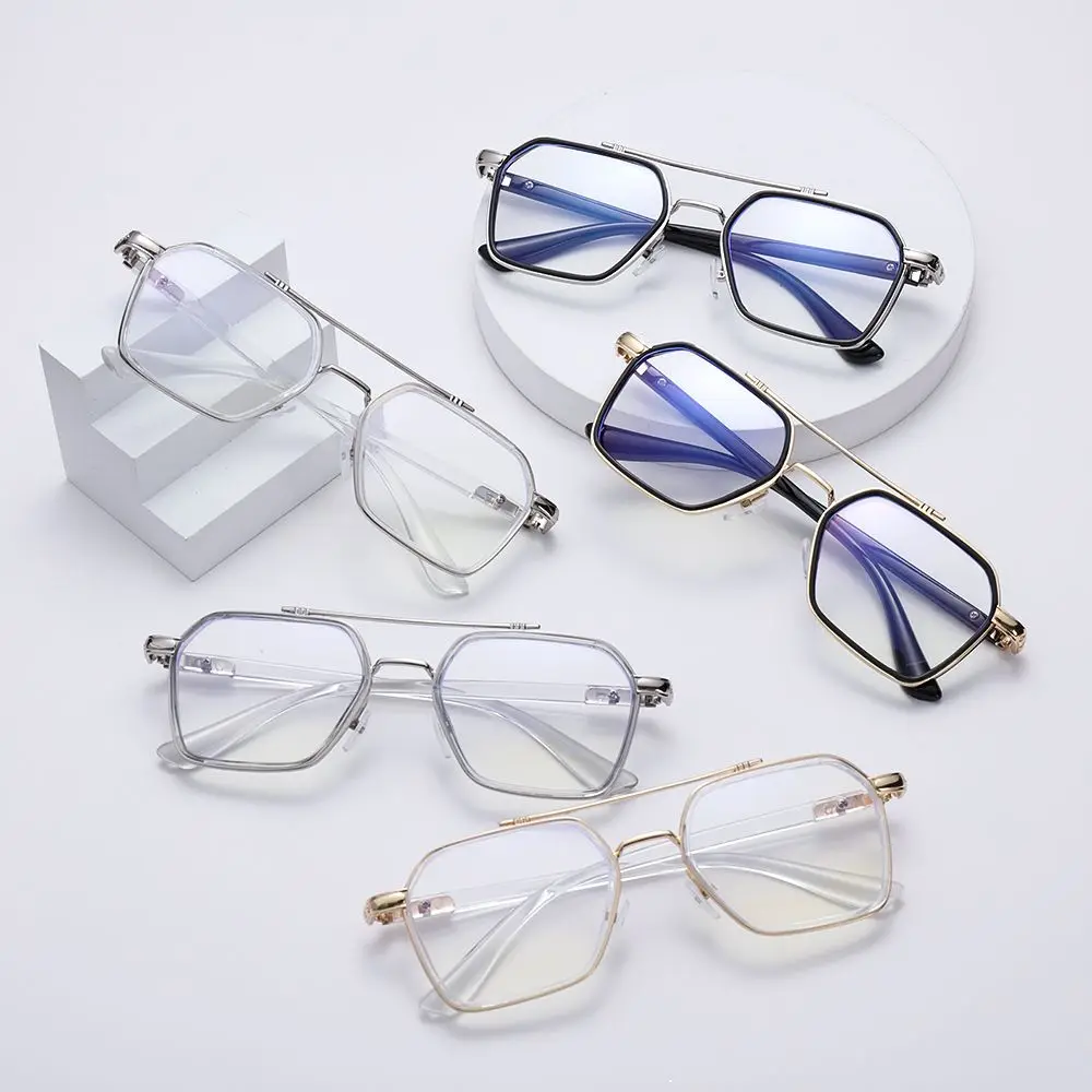 NEW Double Bridge Square Anti-blue Light Glasses Women Men Vintage Transparent Computer Glasses Oversize Frame Eyeglasses 1PC