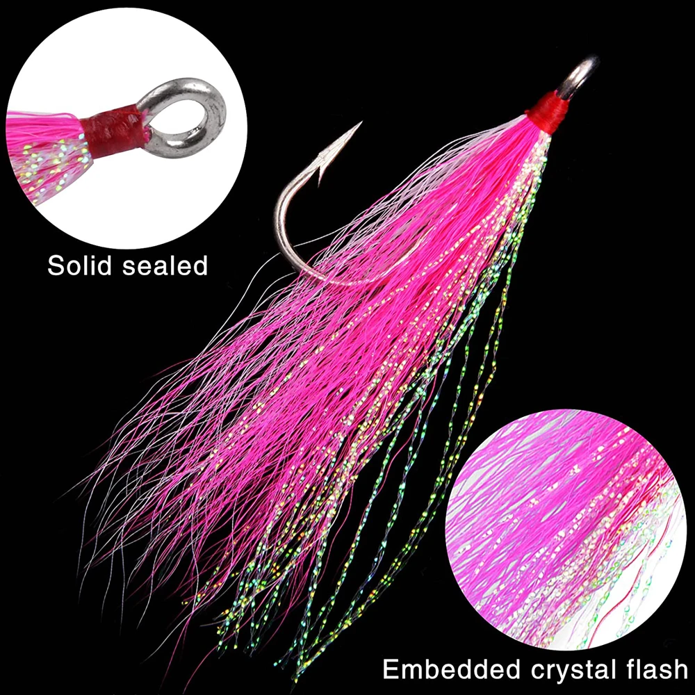 8Pcs/4Pcs Bucktail Teasers Fishing Hook Saltwater Fishing Lures Rig Stainless Steel Fishing Jig Hooks For Catfish Bass