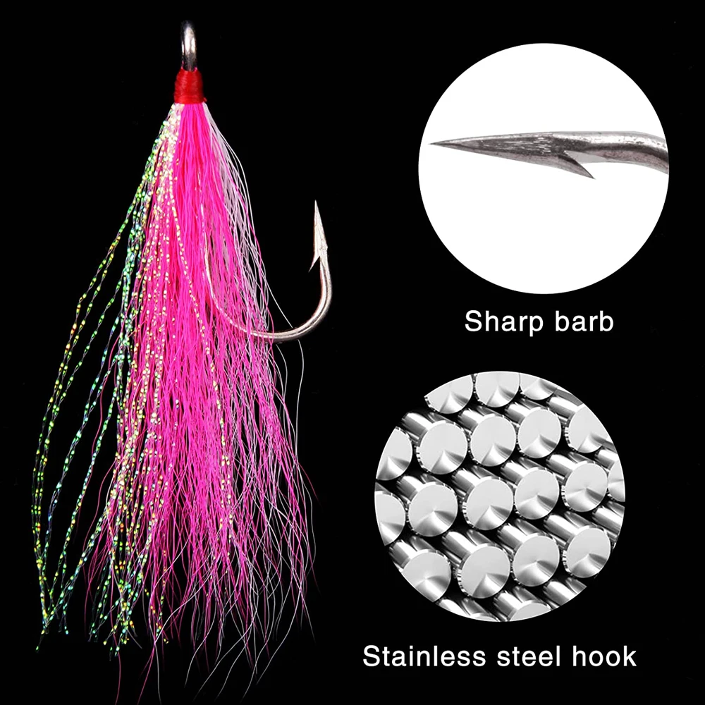 8Pcs/4Pcs Bucktail Teasers Fishing Hook Saltwater Fishing Lures Rig Stainless Steel Fishing Jig Hooks For Catfish Bass