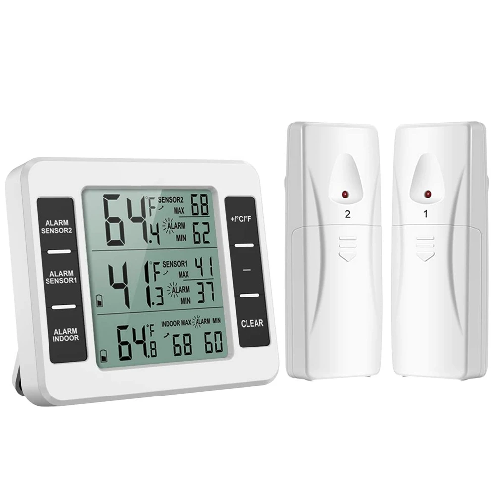 LCD Digital Thermometer Temperature Meter Indoor Outdoor Weather Station+ Wireless Transmitter with C/F Max Min Value Display