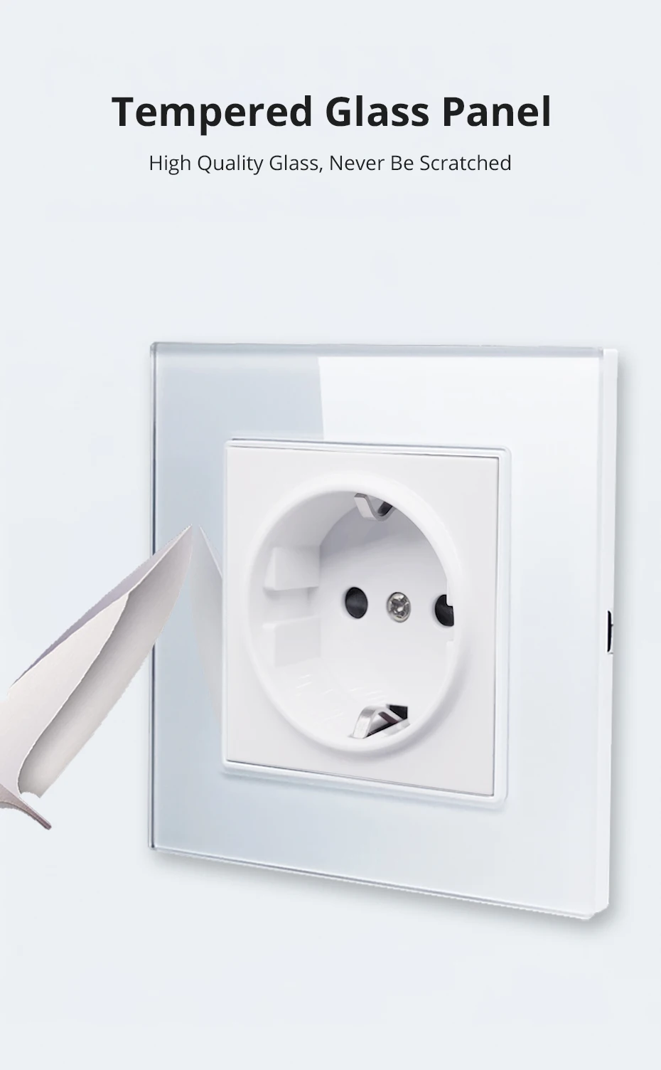 Wallpad White Tempered Glass Panel Wall 1 2 3 Way Curtain Switch USB EU UK EU Socket Outlet TV TEL RJ45 Sat 86*86mm