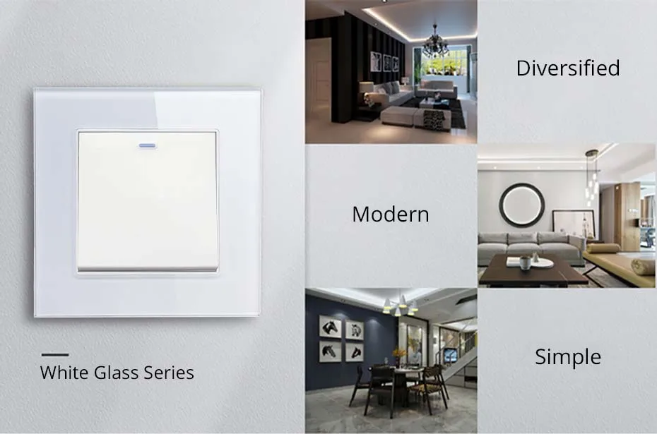 Wallpad White Tempered Glass Panel Wall 1 2 3 Way Curtain Switch USB EU UK EU Socket Outlet TV TEL RJ45 Sat 86*86mm