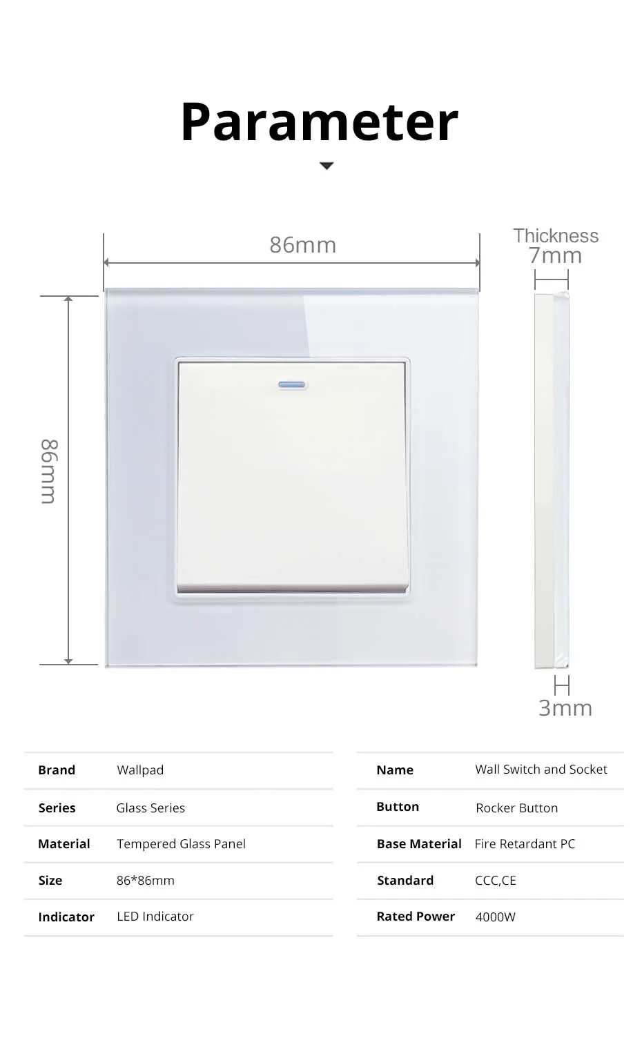 Wallpad White Tempered Glass Panel Wall 1 2 3 Way Curtain Switch USB EU UK EU Socket Outlet TV TEL RJ45 Sat 86*86mm