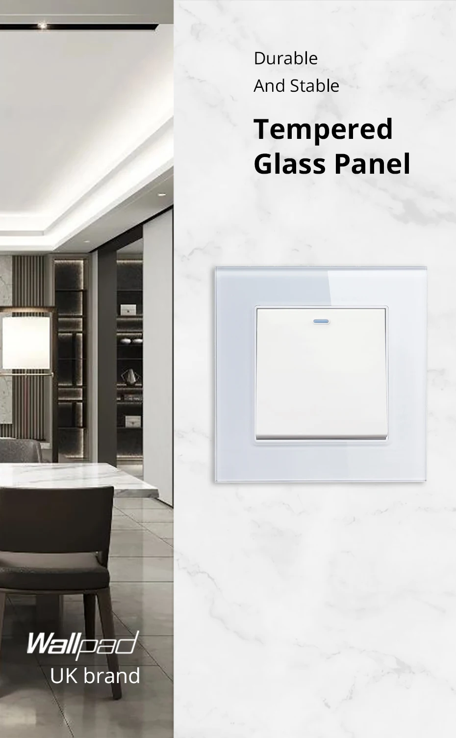 Wallpad White Tempered Glass Panel Wall 1 2 3 Way Curtain Switch USB EU UK EU Socket Outlet TV TEL RJ45 Sat 86*86mm