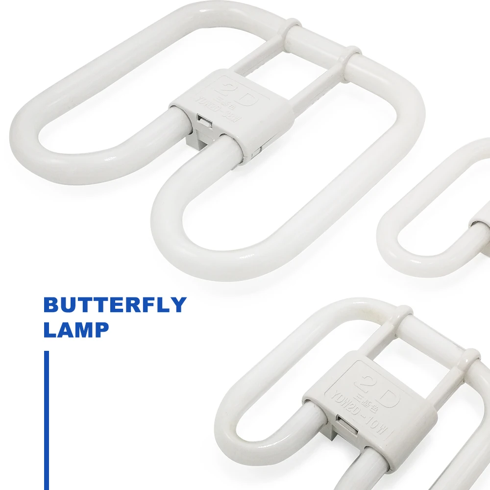 220V 2D Four-Pin Butterfly Lamp GR10q 10W 21W 38W Modulator Tube Tri-Phosphor Fluorescent Energy-Saving Light Bulb White