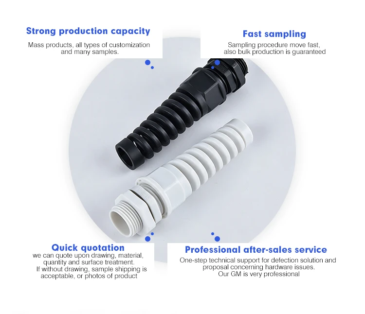 5PCS Waterproof Anti-bending Cable Gland M12 Plastic Joint M16 Nylon PA66 Torsion-proof Glands M20 M25 Seal Joint M18 Connector